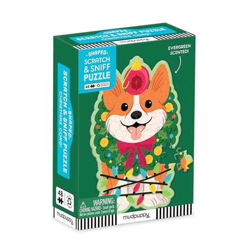 Christmas Corgi 48 Piece Scratch and Sniff Shaped Mini Pzl